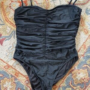 NWT J Crew Black Ruched One-Piece Swimsuit
